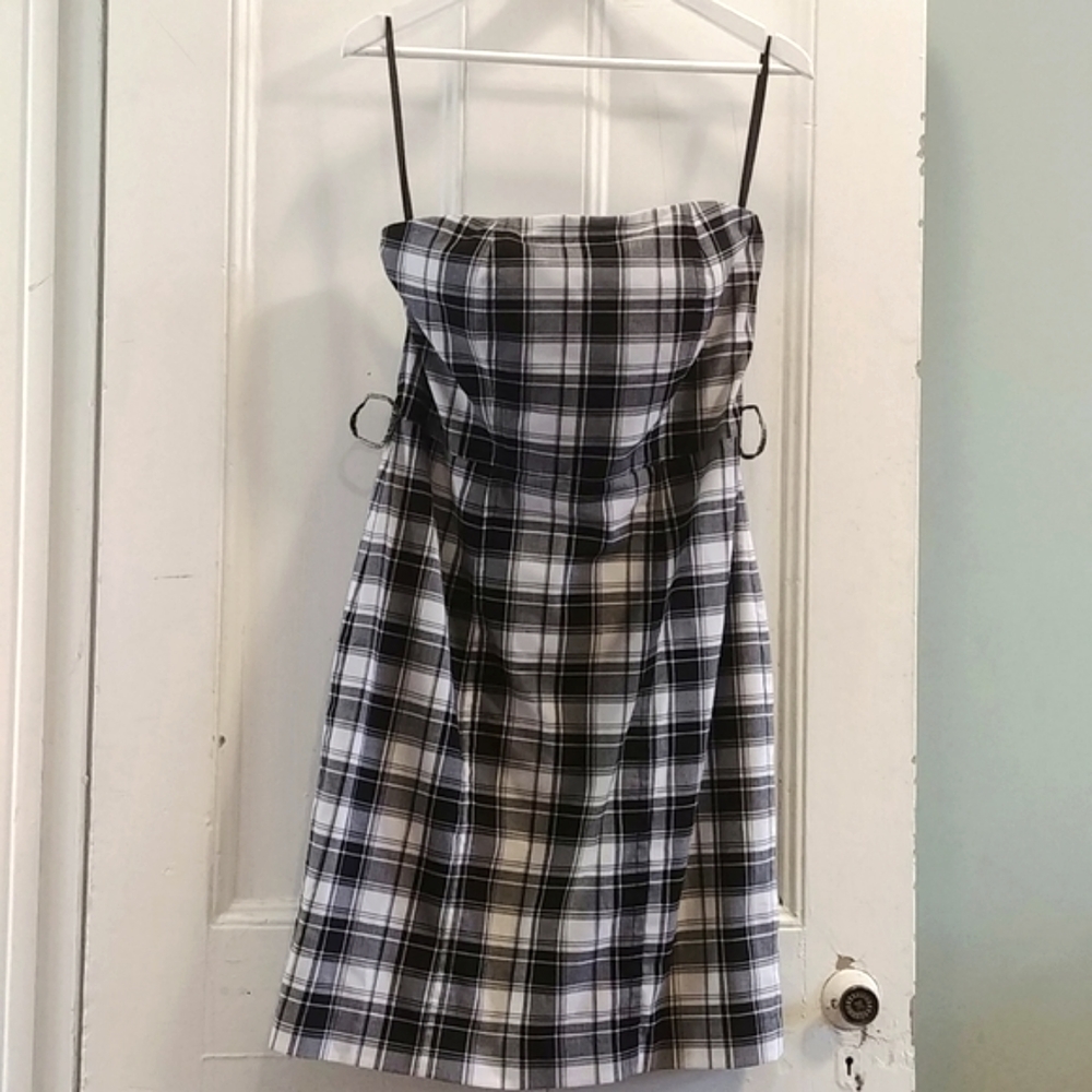 Suzy Shier Strapless Gingham Black and White Summer Dress